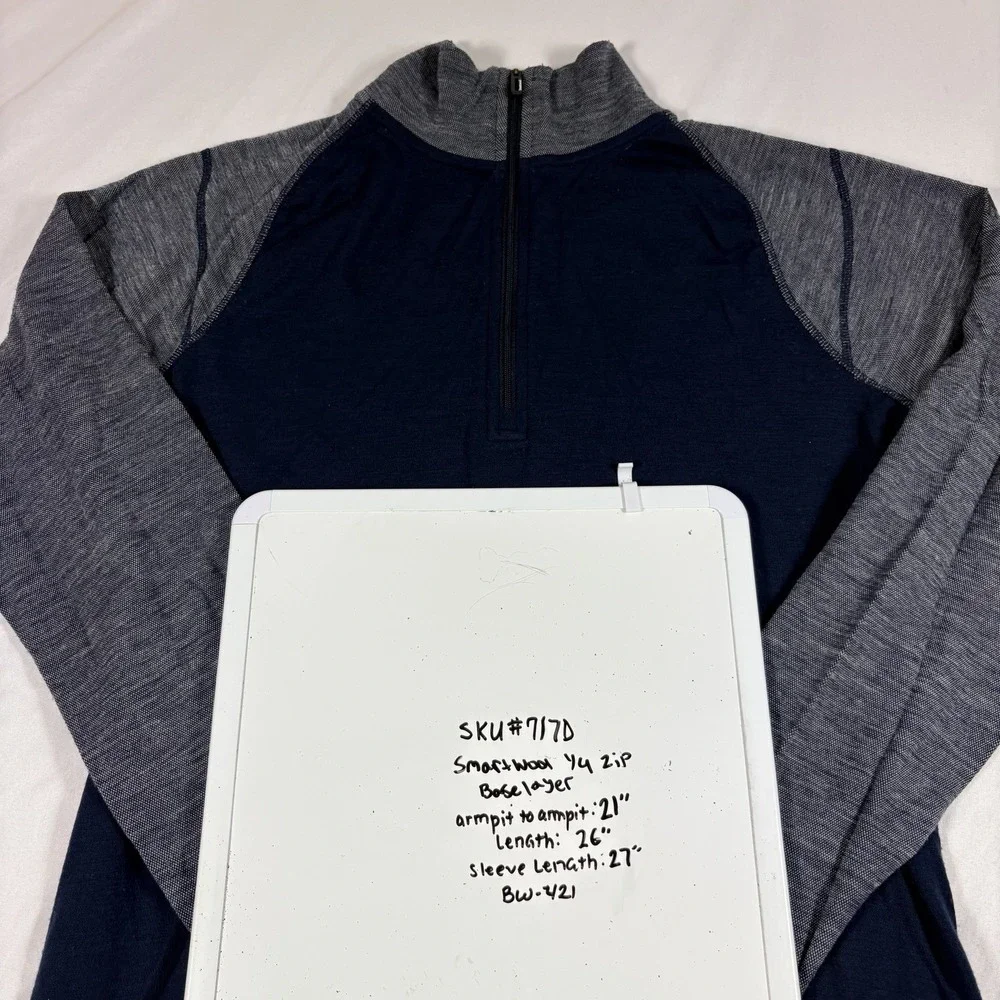 Smartwool 1/4 Zip Pullover Mens Large Blue Gray 100% Merino Wool SW0NP616